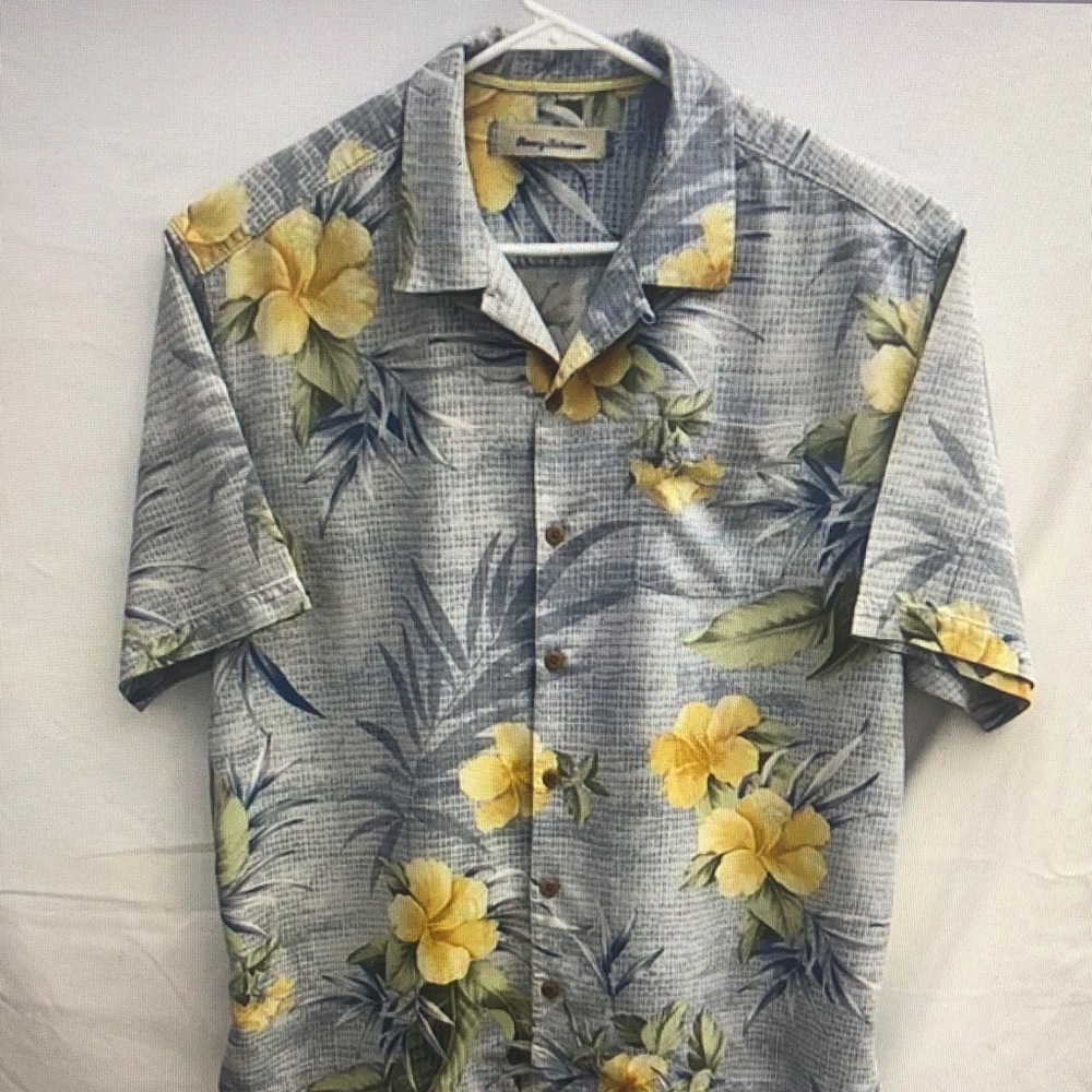 Hilo Hattie Men's Tropical Floral Shirt - Yellow and Gray